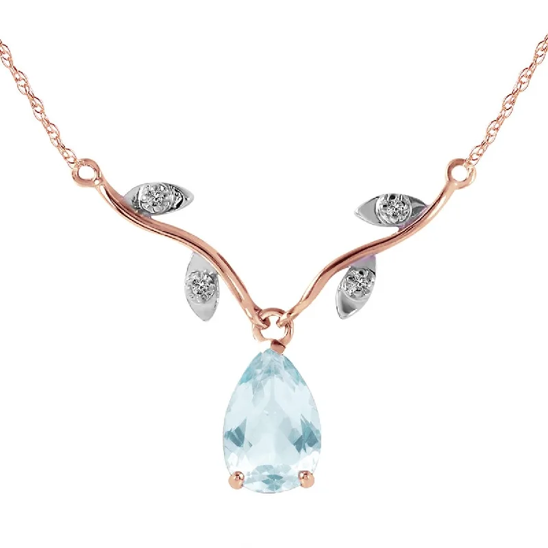 vintage-style opal necklace-14K Solid Rose Gold Necklace w/ Natural Diamonds & Aquamarine