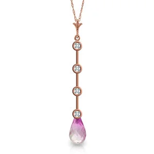 vintage-inspired lapis lazuli necklace-14K Solid Rose Gold Necklace w/ Natural Diamonds & Pink Topaz