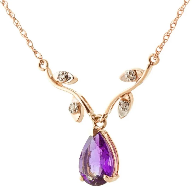 adjustable willow summit necklace-14K Solid Rose Gold Necklace w/ Natural Diamonds & Purple Amethyst