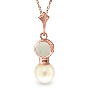 nature-themed willow necklace-14K Solid Rose Gold Necklace w/ Natural Opal & Pearl