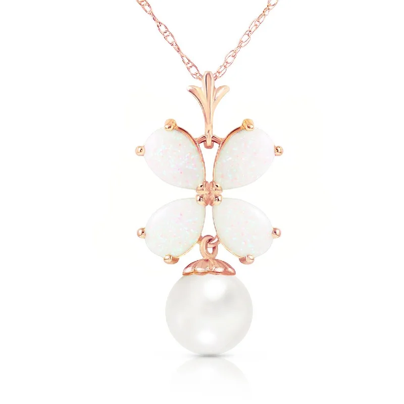 matte bronze tier necklace-14K Solid Rose Gold Necklace w/ Natural Opals & Pearl