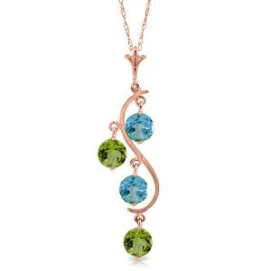 radiant trillion-cut pendant necklace-14K Solid Rose Gold Necklace w/ Natural Peridots & Blue Topaz