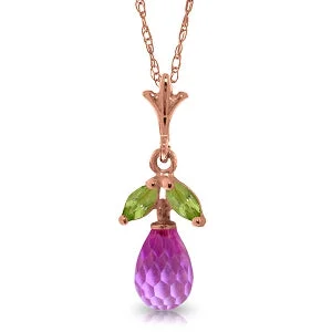 matte bronze spiral necklace-14K Solid Rose Gold Necklace w/ Pink Topaz & Peridots