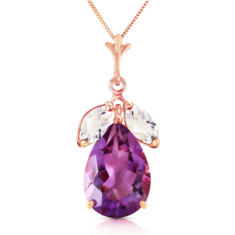 bold emerald summit peak necklace-14K Solid Rose Gold Necklace w/ Purple Amethyst & Rose Topaz