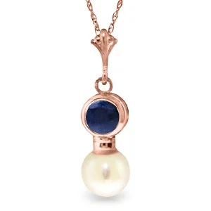 modern sleek peak ridge necklace-14K Solid Rose Gold Necklace w/ Sapphire & Pearl