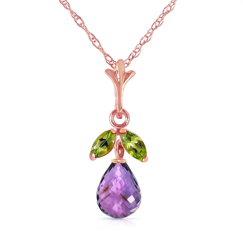 bold topaz summit peak necklace-14K Solid Rose Gold Purple Amethyst & Peridot Necklace Gemstone