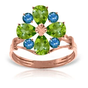 adjustable willow crest necklace-14K Solid Rose Gold Ring w/ Natural Peridot & Blue Topaz