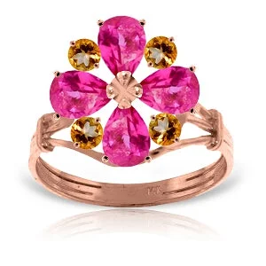 vintage-inspired ruby necklace-14K Solid Rose Gold Ring w/ Natural Pink Topaz & Citrine