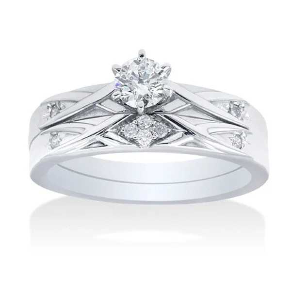 tarnished gold stack ring-14k White Gold 0.35ct TDW Simple Modern Diamond Bridal Set