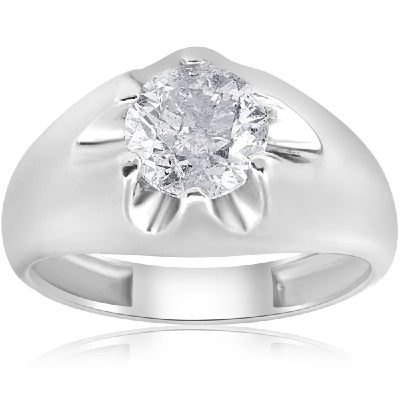 matte bronze tier ring-14k White Gold 1 1/2 ct TDW Diamond Clarity Enhanced Mens Belcher Ring (H-I,I1-I2)