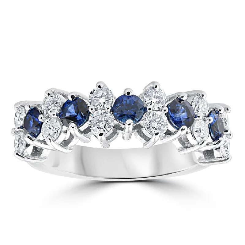 gothic-inspired wolf claw ring-14k White Gold 2 1/2 cttw Blue Sapphire & Diamond Wedding Anniversary Ring