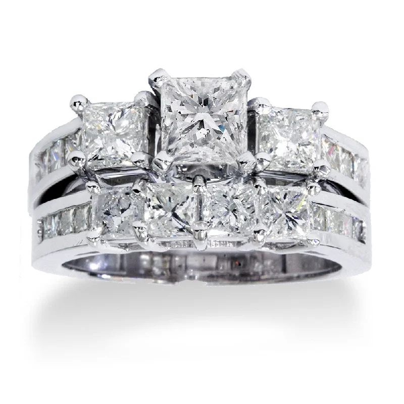 fifteen-stone promise ring-14k White Gold 3.5ct TDW Princess-cut Diamond 3-Stone Bridal Ring Set