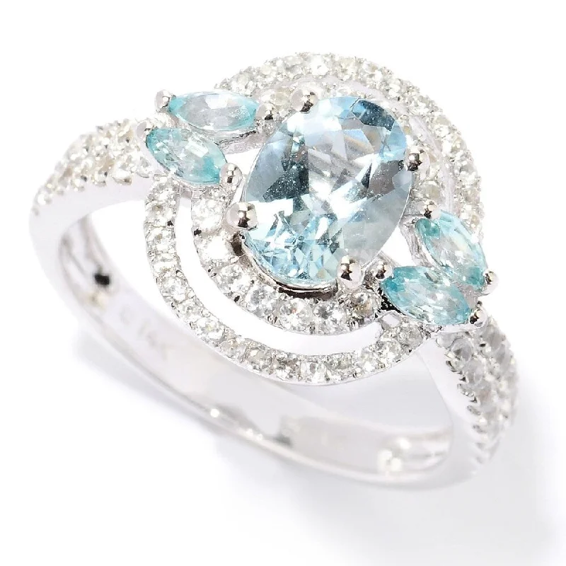 vintage-style ruby ring-14k White Gold Aquamarine, Blue Zircon and White Sapphire Ring