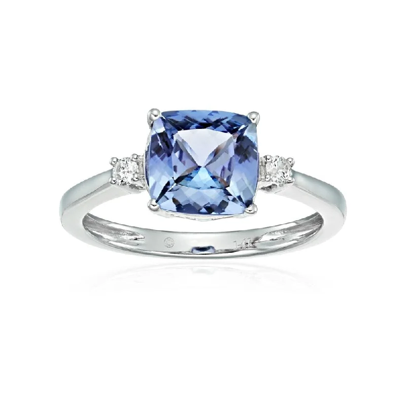 modern sleek stellar ring-14k White Gold Cushion Tanzanite & Diamond Solitaire Ring