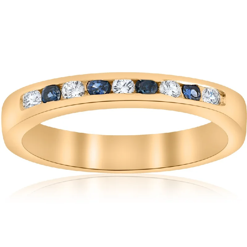 radiant trillion-cut emerald ring-14k Yellow Gold 1/3 ct TW Diamond & Blue Sapphire Anniversary Wedding Ring (I-J, I2-I3)