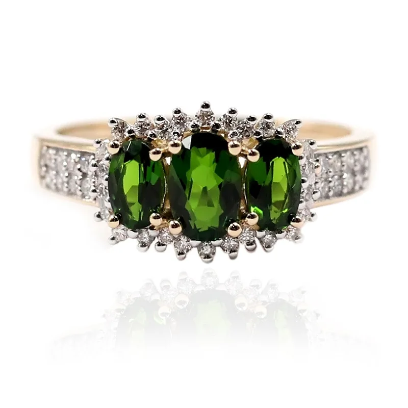 modern layered topaz ring-14KT Yellow Gold Chrome Diopside and Diamond Ring