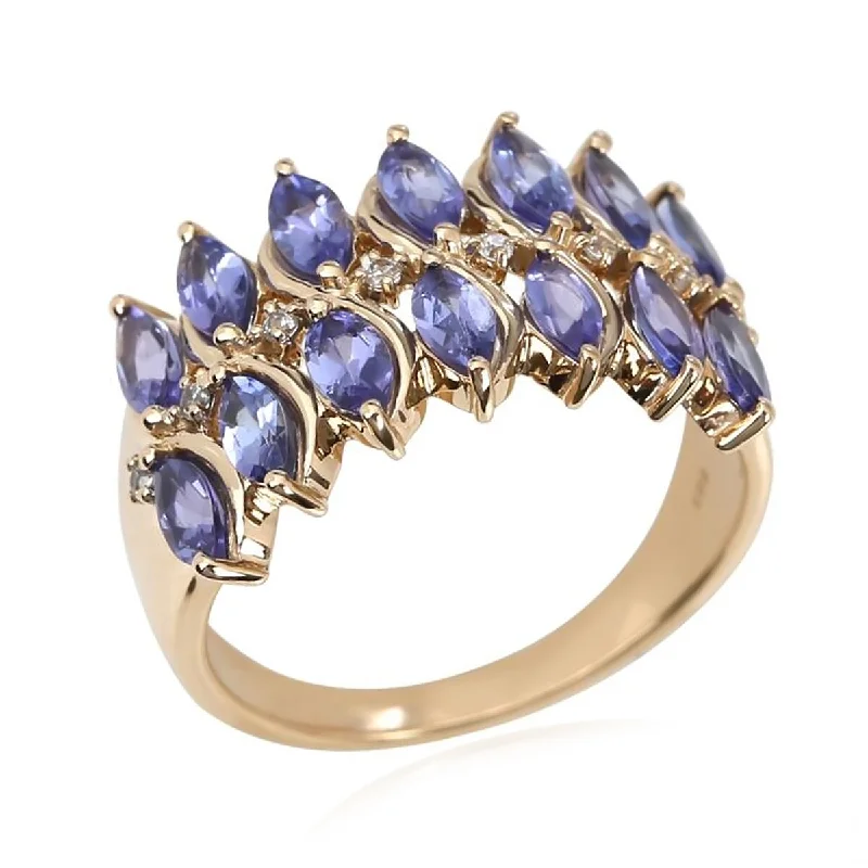 floral-inspired jade ring-14Kt Yellow Gold Tanzanite and White Natural Zircon Ring