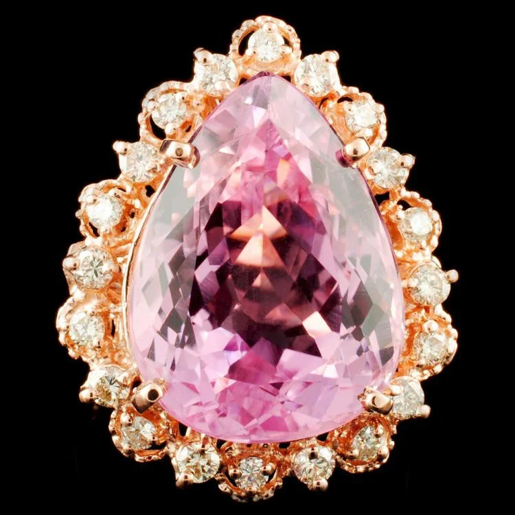 modern sleek crest peak ring-18.48 ct Kunzite and 0.68 ctw Diamond 14K Rose Gold Ladies Ring