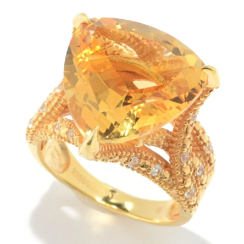 polished silver stellar ring-18K YG o/Silver Trillion Citrine & White Zircon Cocktail Ring, Size 7 - Yellow