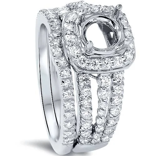 bold sapphire summit peak ring-1ct Cushion Halo Diamond Engagement Mount Set 14K White Gold