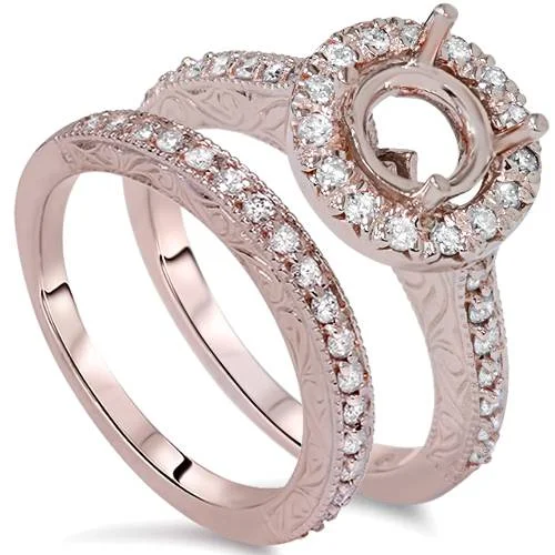 gothic-inspired bat talon ring-1ct Vintage Engagement Wedding Ring Semi Mount Set 14K Rose Gold