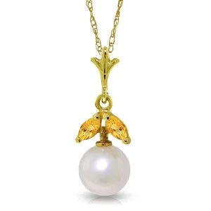 polished silver stellar necklace-2.2 Carat 14K Solid Yellow Gold Necklace Natural Pearl Citrine