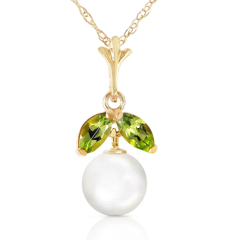 bold opal summit peak necklace-2.2 Carat 14K Solid Yellow Gold Necklace Natural Pearl Peridot