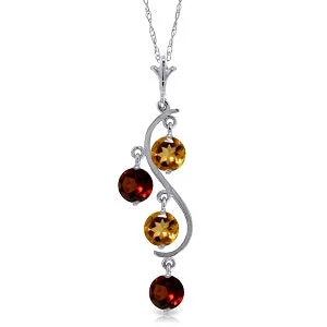 adjustable branch summit necklace-2.3 Carat 14K Solid White Gold Necklace Natural Citrine Garnet