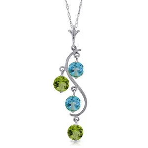 art deco opal necklace-2.3 Carat 14K Solid White Gold Necklace Natural Peridot Blue Topaz