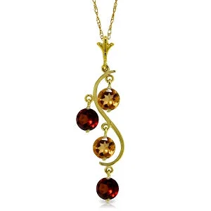 boho-inspired jade necklace-2.3 Carat 14K Solid Yellow Gold Necklace Natural Citrine Garnet