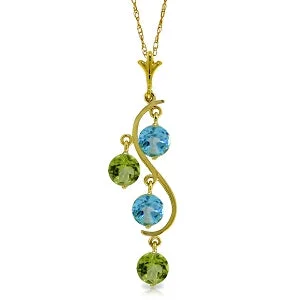 rustic copper chain necklace-2.3 Carat 14K Solid Yellow Gold Necklace Natural Peridot Blue Topaz