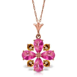 gothic-inspired raven fang necklace-2.43 Carat 14K Solid Rose Gold Necklace Natural Pink Topaz Citrine