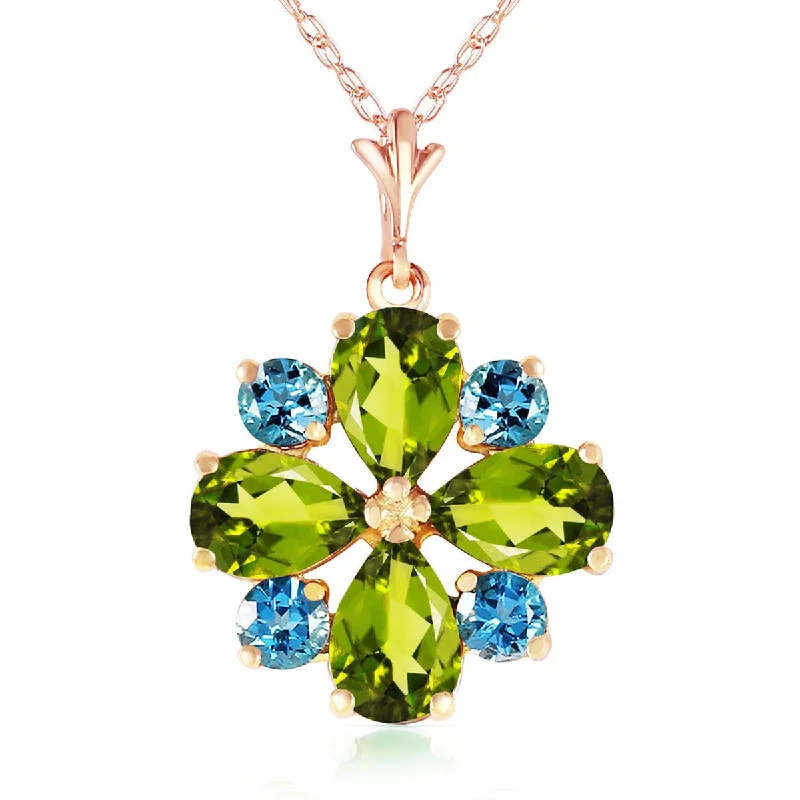 minimalist ridge peak necklace-2.43 Carat 14K Solid Rose Gold Necklace Peridot Blue Topaz