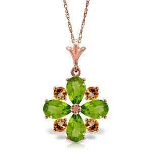 matte bronze tier necklace-2.43 Carat 14K Solid Rose Gold Summer Peridot Citrine Necklace