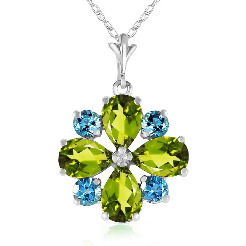 bold ruby layered necklace-2.43 Carat 14K Solid White Gold Necklace Peridot Blue Topaz