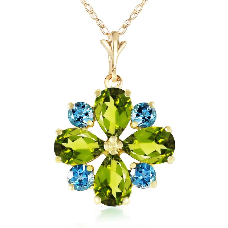 nature-themed willow necklace-2.43 Carat 14K Solid Yellow Gold Necklace Peridot Blue Topaz