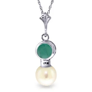 tarnished rose layered necklace-2.48 Carat 14K Solid White Gold Necklace Emerald Pearl