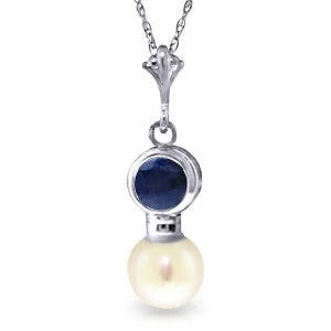 adjustable ridge crest necklace-2.48 Carat 14K Solid White Gold Necklace Sapphire Pearl