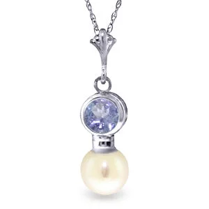 polished silver stellar necklace-2.48 Carat 14K Solid White Gold Necklace Tanzanite Pearl