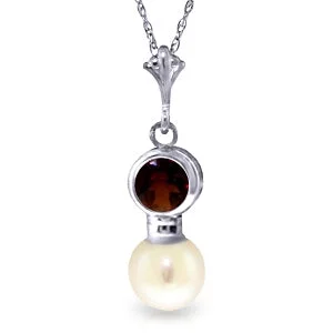 floral prong ruby necklace-2.48 Carat 14K Solid White Gold Something Gained Garnet Pearl Necklace