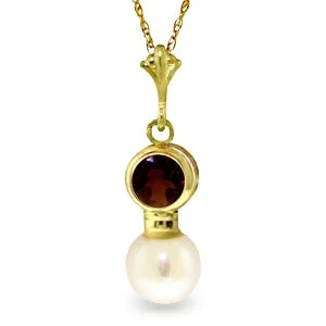 minimalist summit ridge necklace-2.48 Carat 14K Solid Yellow Gold Immortality Garnet Pearl Necklace