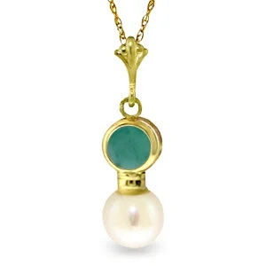 inscribed ancestry pendant necklace-2.48 Carat 14K Solid Yellow Gold Necklace Emerald Pearl