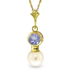 bohemian crest summit necklace-2.48 Carat 14K Solid Yellow Gold Necklace Tanzanite Pearl