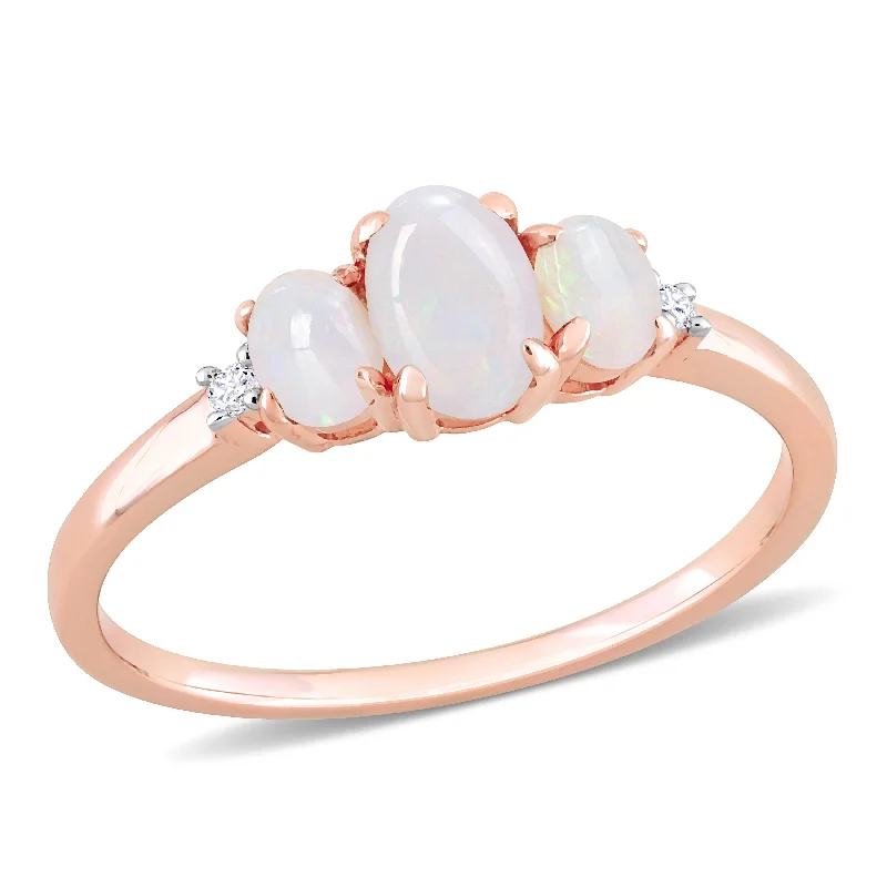 matte gold spiral ring-2/5 CT TGW Opal and Diamond Accent 3-Stone Ring in 10K Rose Gold