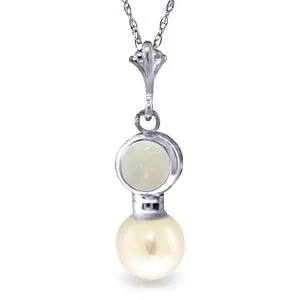 inscribed dynasty chain necklace-2.59 Carat 14K Solid White Gold Necklace Natural Opal Pearl