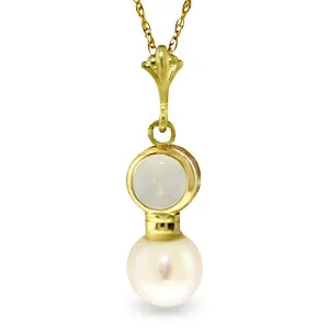 fifteen-stone drop necklace-2.59 Carat 14K Solid Yellow Gold Necklace Natural Opal Pearl