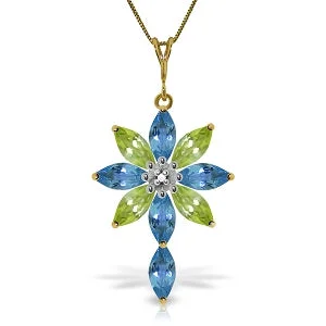 gothic-inspired bear claw necklace-2 Carat 14K Solid Yellow Gold Necklace Diamond, Blue Topaz Peridot