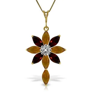 nature-themed branch crest necklace-2 Carat 14K Solid Yellow Gold Necklace Diamond, Citrine Garnet