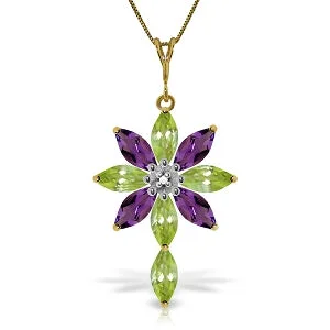 vintage-style opal necklace-2 Carat 14K Solid Yellow Gold Necklace Diamond, Peridot Amethyst