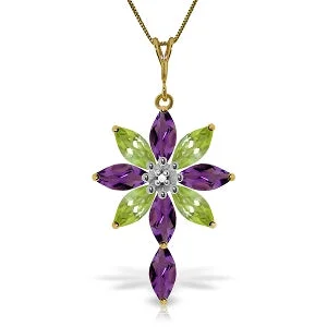 vintage-inspired amethyst necklace-2 Carat 14K Solid Yellow Gold Necklace Diamond, Purple Amethyst Peridot